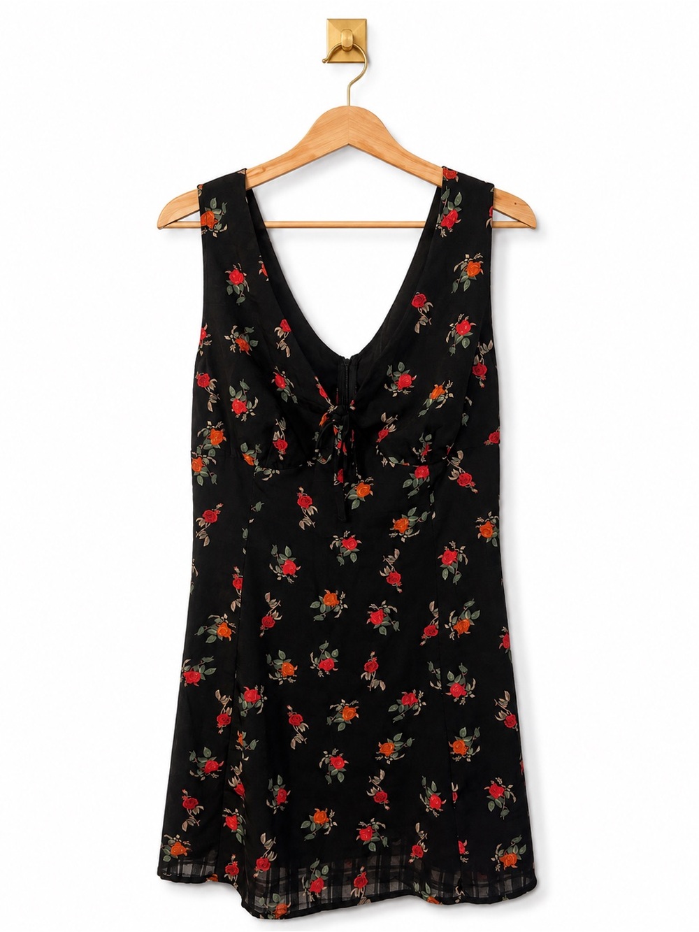 Cider Black Mini Dress with Red and Orange Floral Print